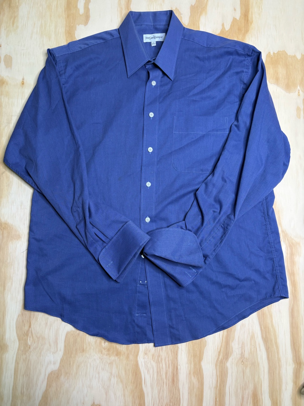 Yves Saint Laurent Deep Blue Cotton Button-Down Shirt